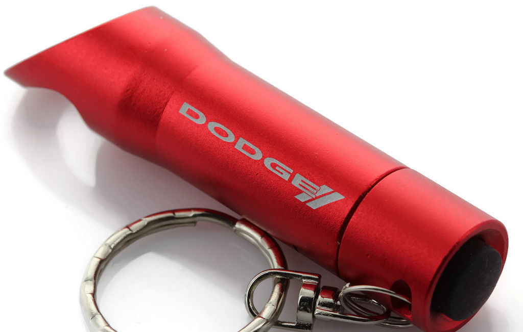 Red Dodge Stripe Mini Flashlight LED Bottle Opener Key Chain - Click Image to Close